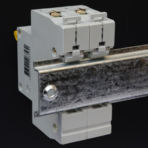 35 mm DIN rail with mounted circuit breaker